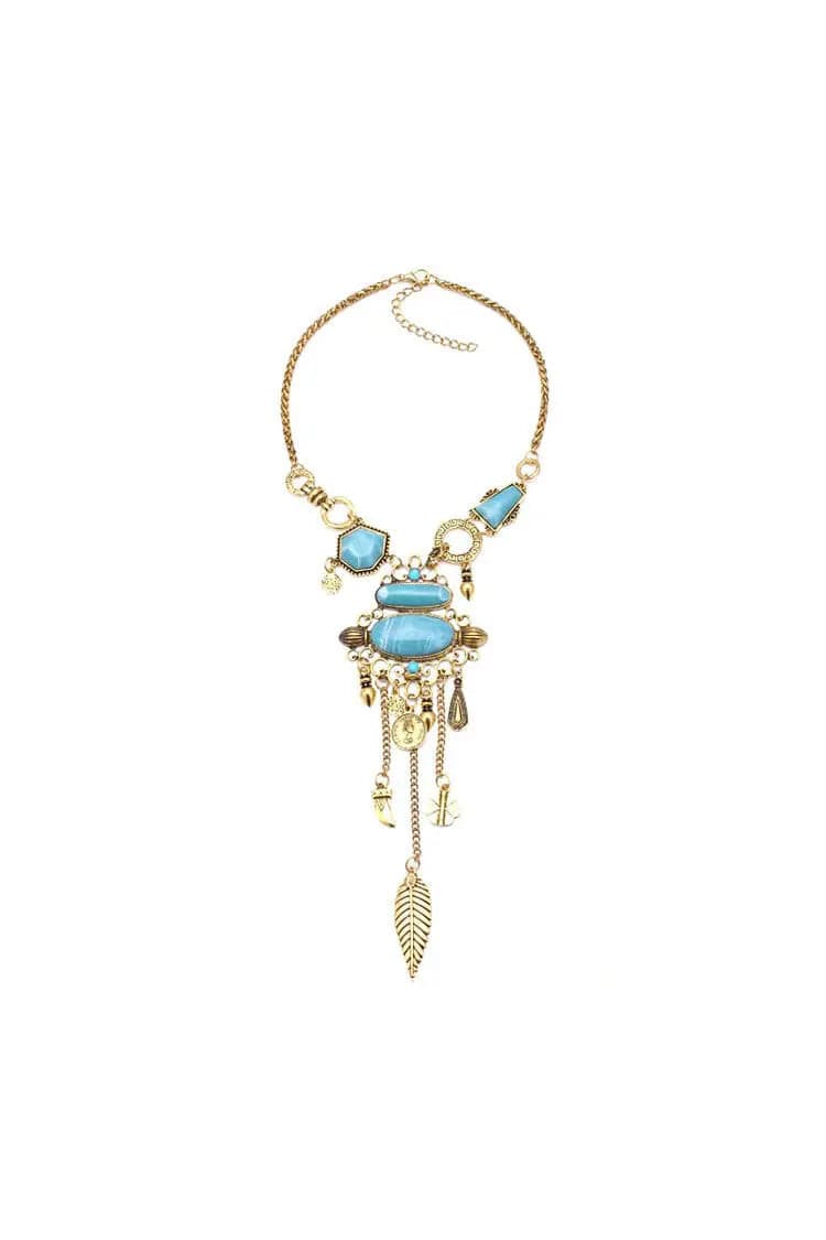 Amara Blue Gem Tassel Necklace-CATCHALL