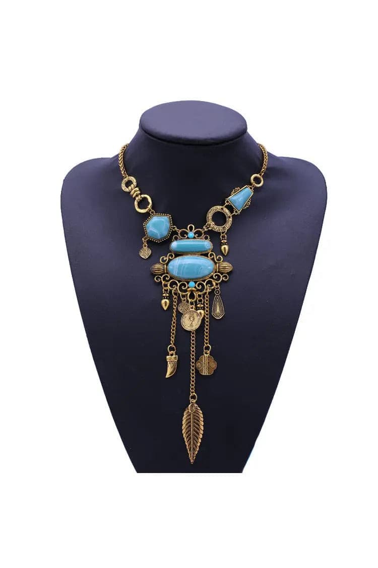 Amara Blue Gem Tassel Necklace-CATCHALL