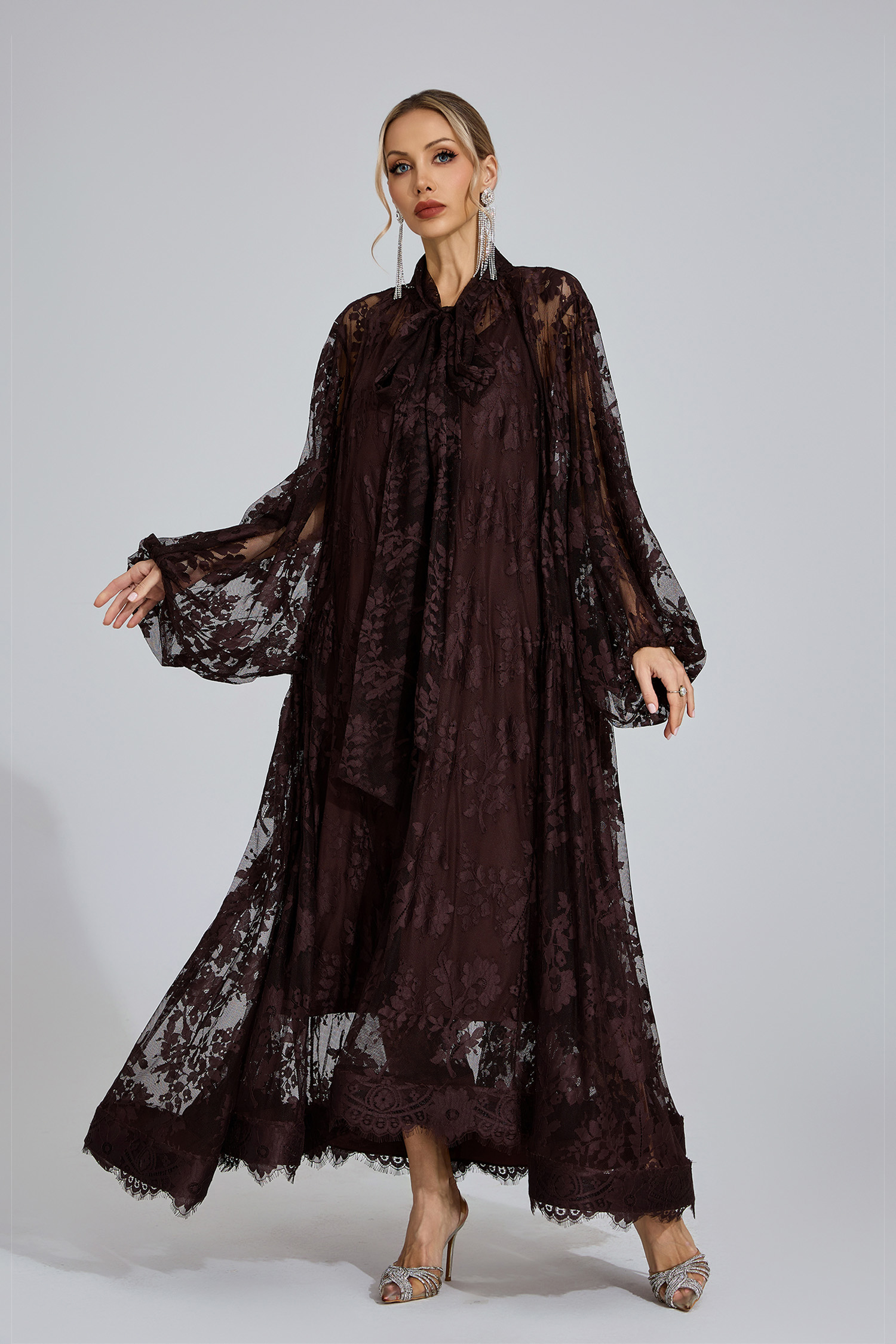 Ceridwen Dark Brown Embroidered Maxi Dress