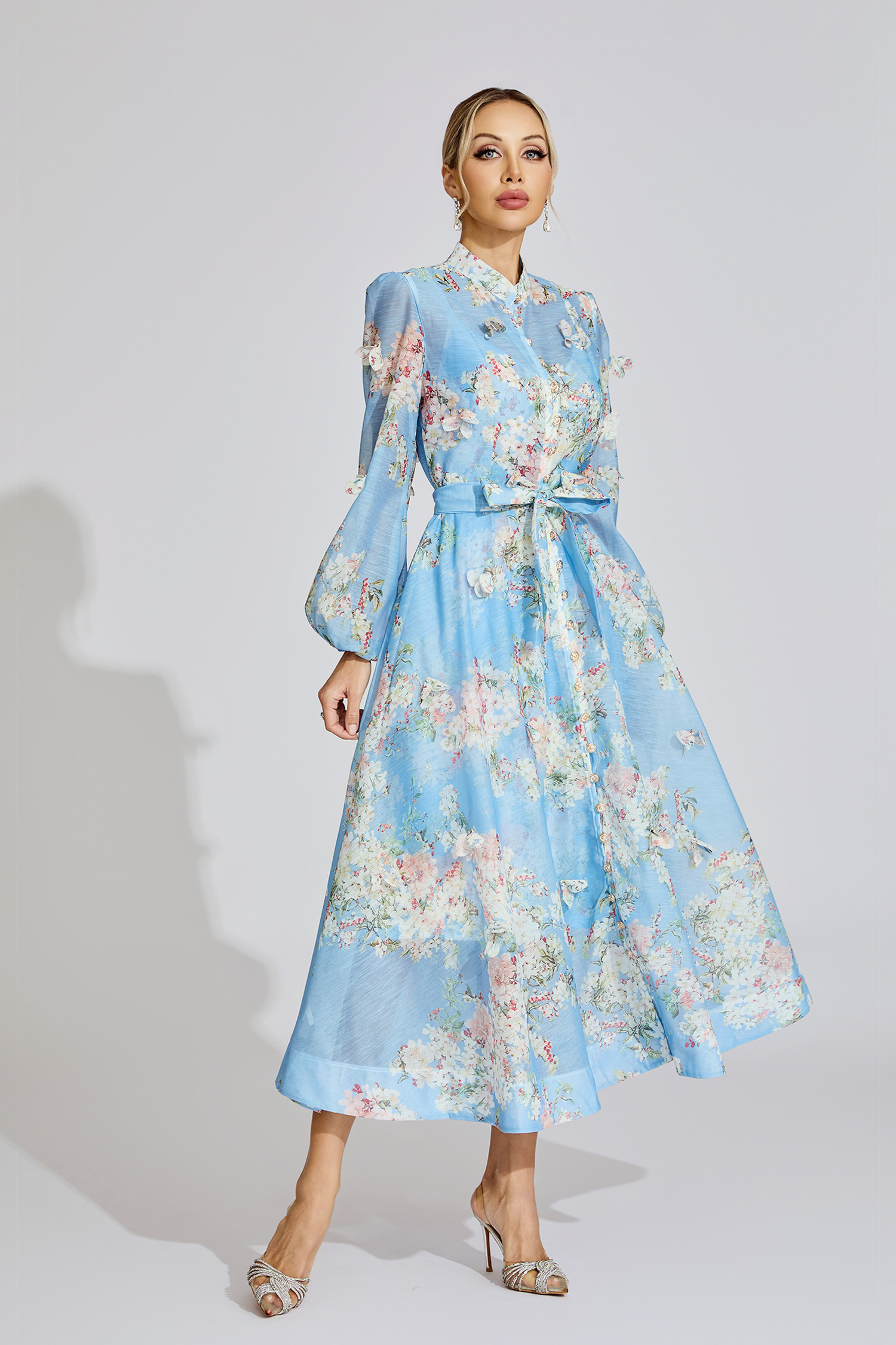 Clara Light Blue Printed Maxi Dress