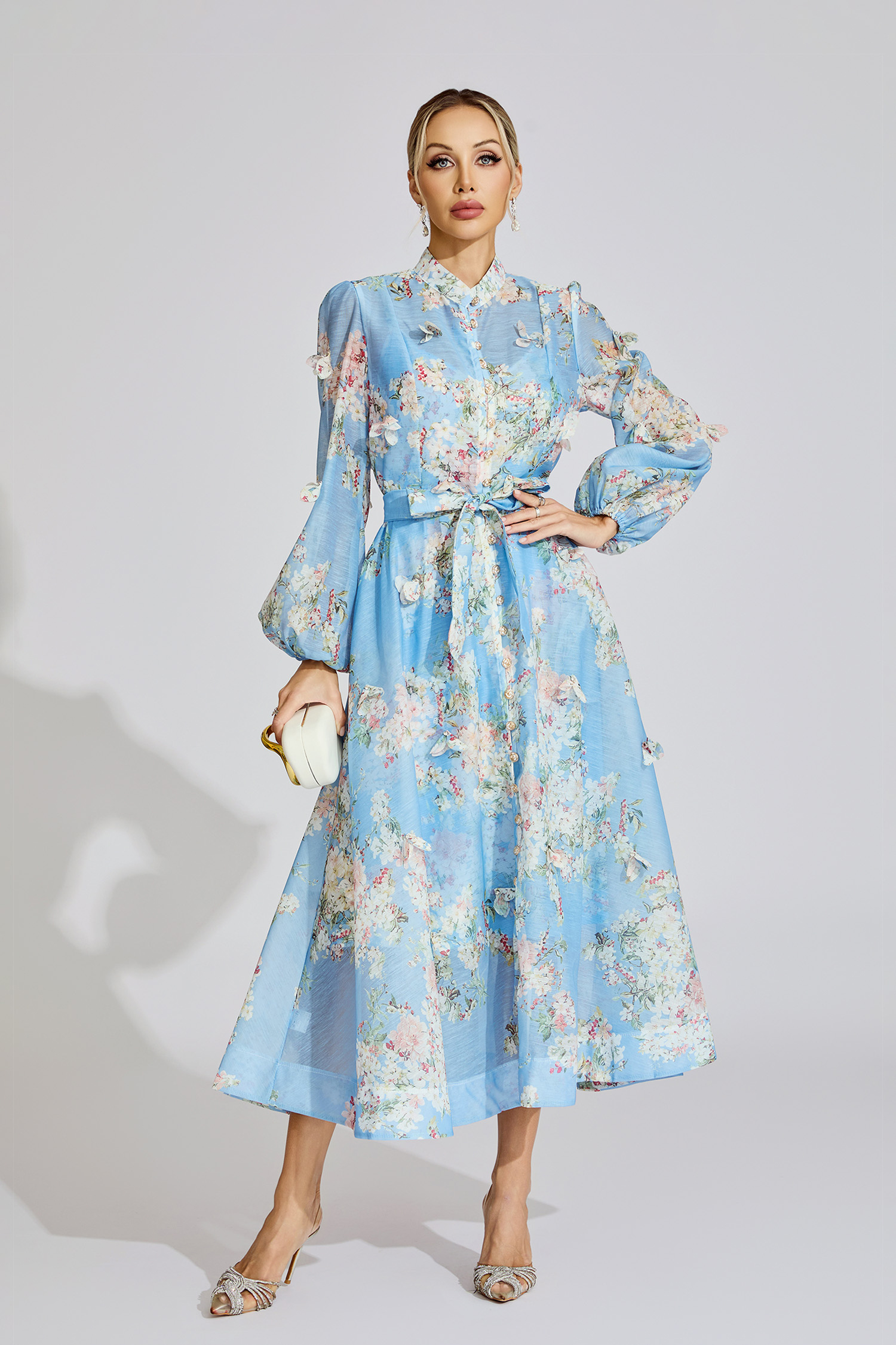 Clara Light Blue Printed Maxi Dress