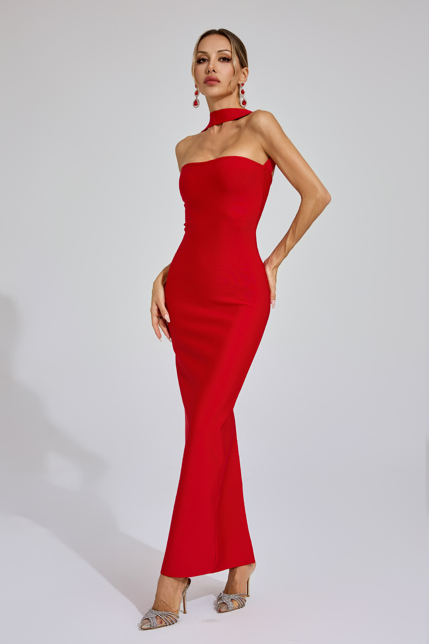 Dave Red Off Shoulder Bandage Dress