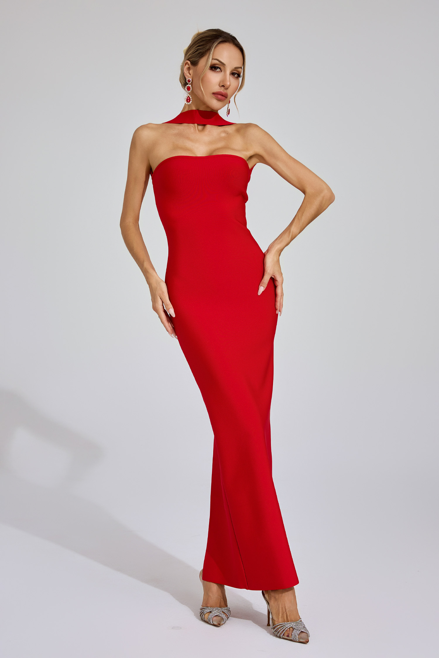 Dave Red Off Shoulder Bandage Dress
