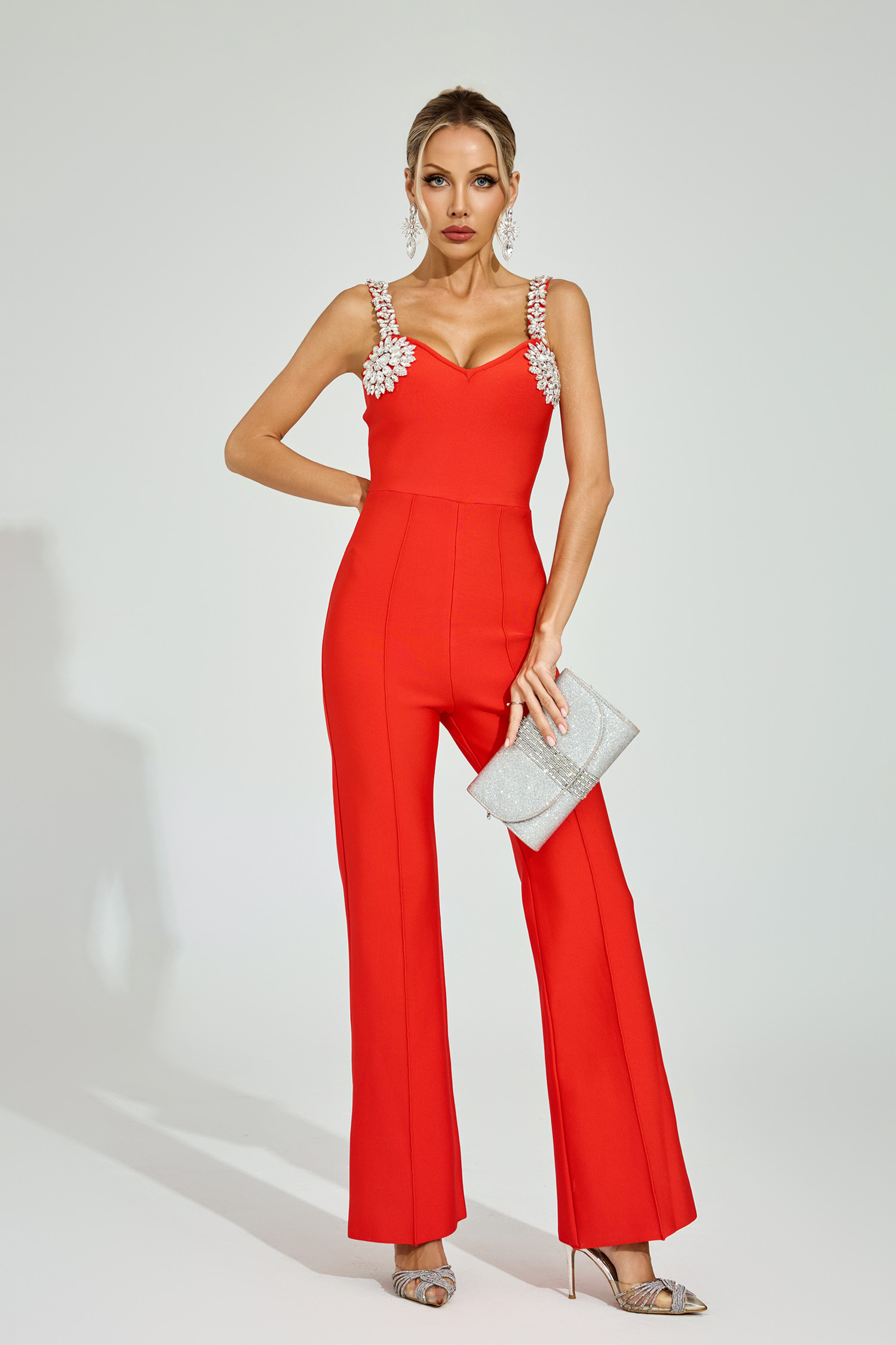 Edward Red Rhinestone Strap Jumpsuit