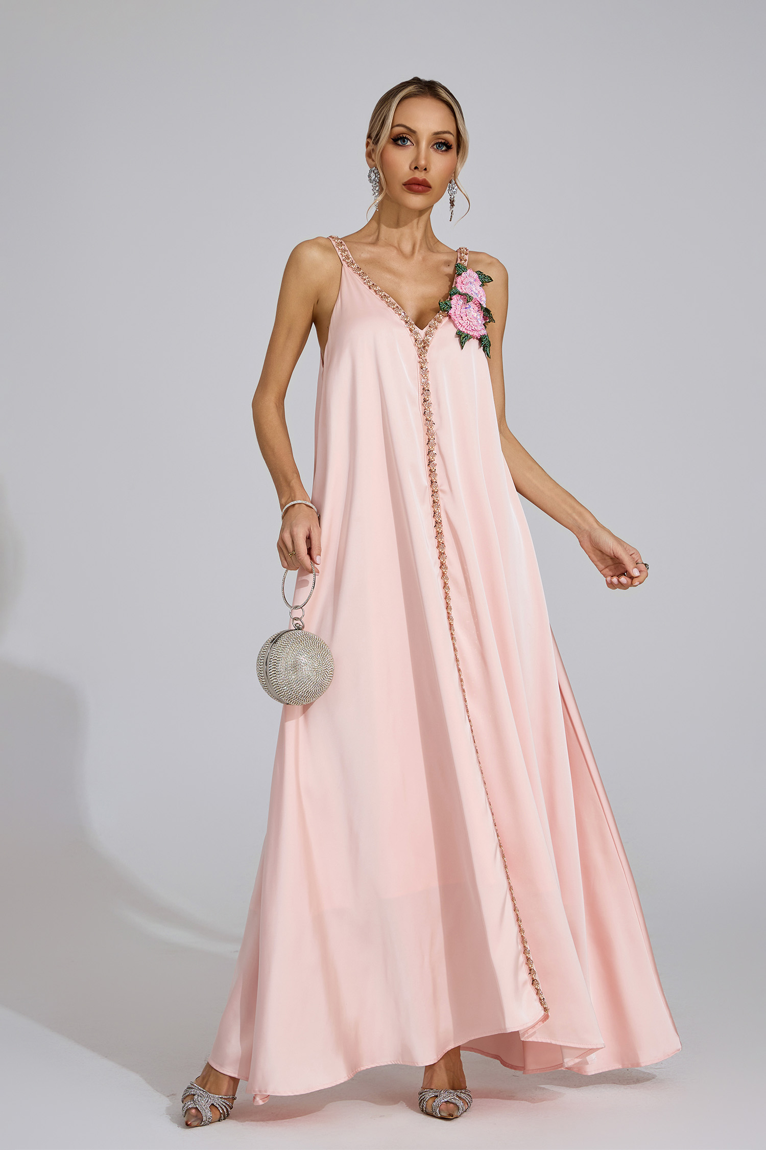 Eira Pink Satin Maxi Dress