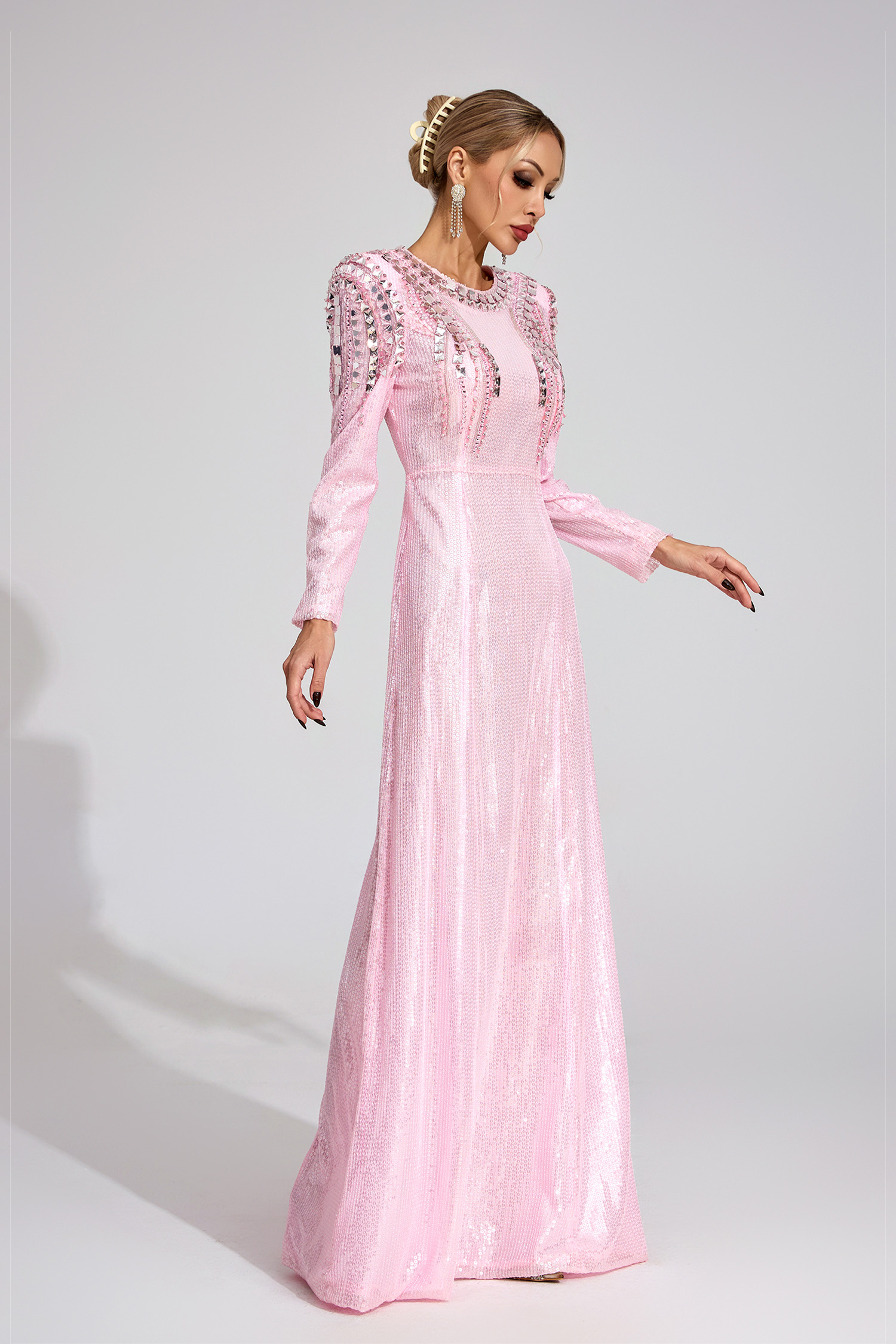 Fiora Pink Sequined Maxi Dress