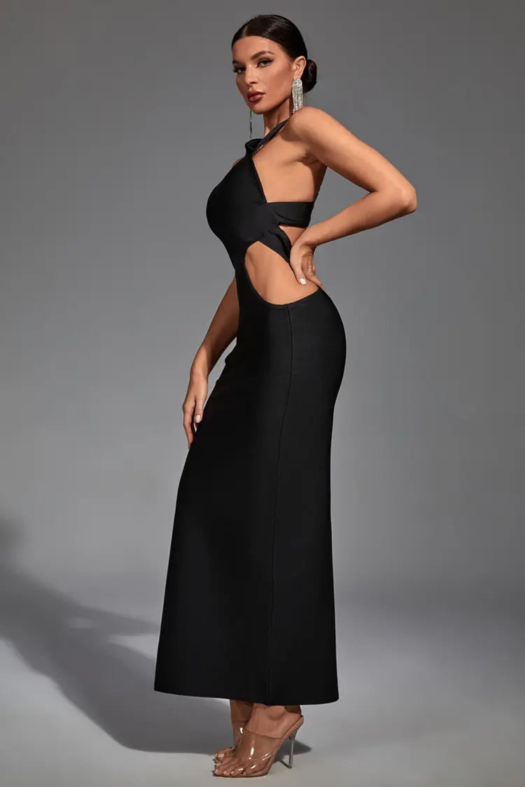 Freya Black Irregular Bandage Maxi Dress-CATCHALL