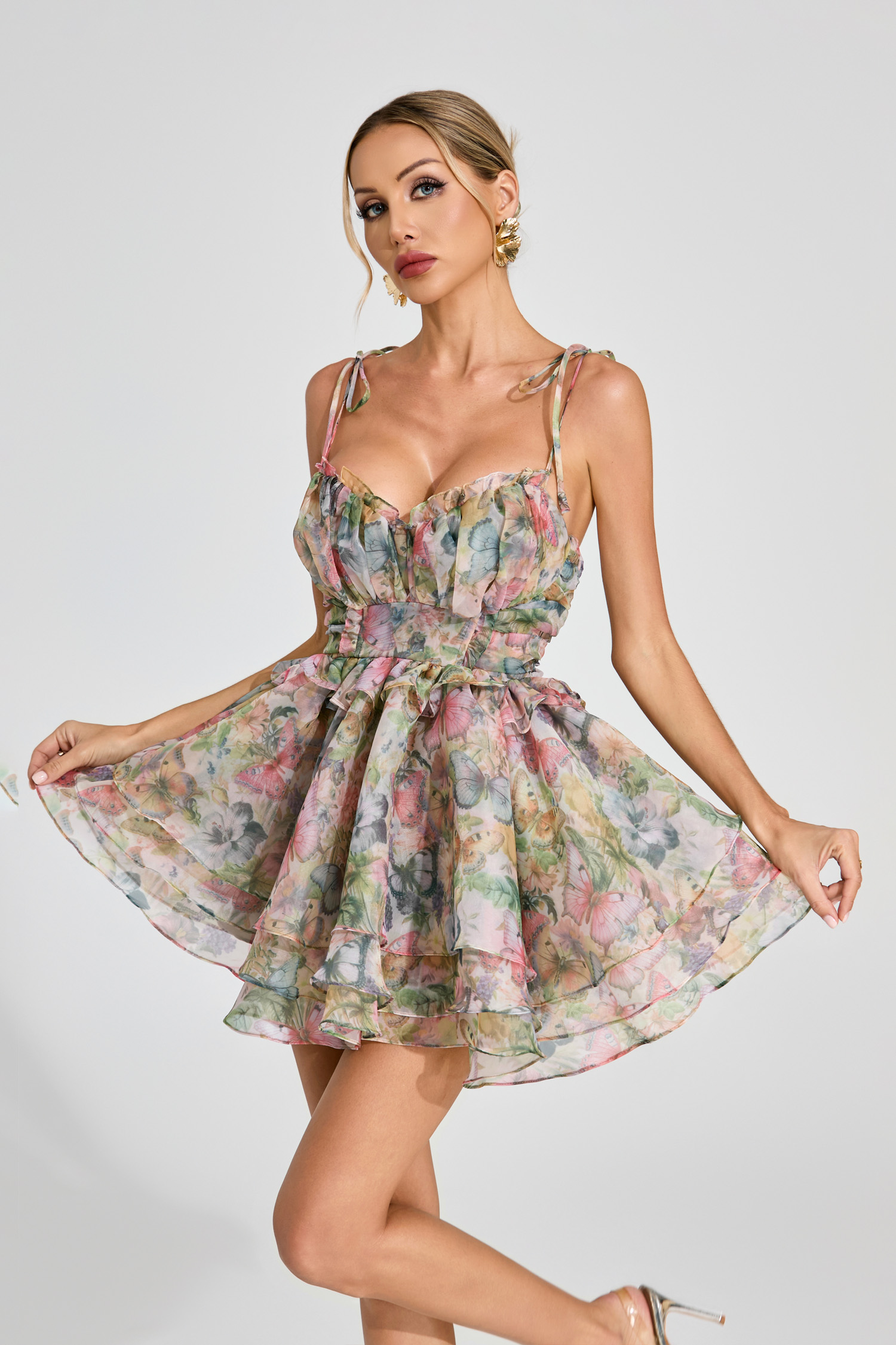 Haggai Floral Chiffon Mini Dress