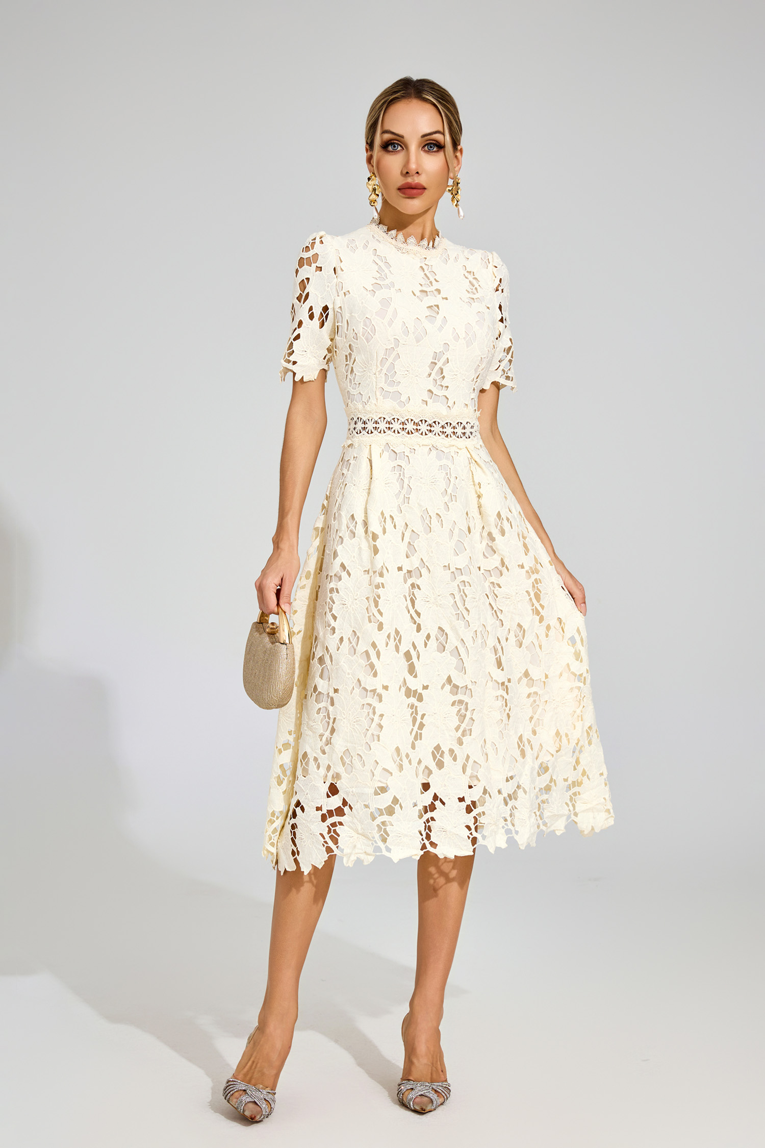 Jonson Apricot Lace Cut Out Midi Dress