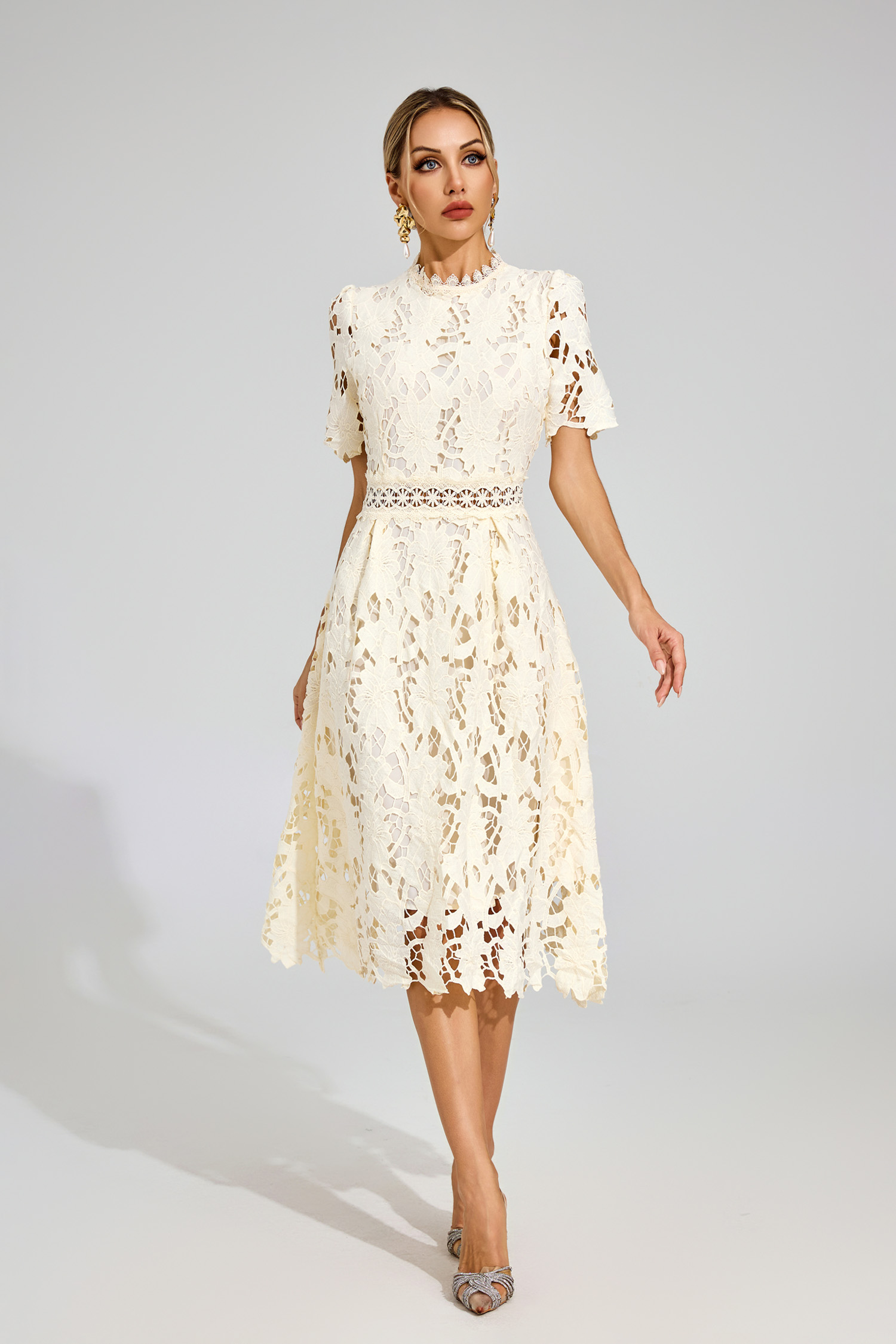 Jonson Apricot Lace Cut Out Midi Dress