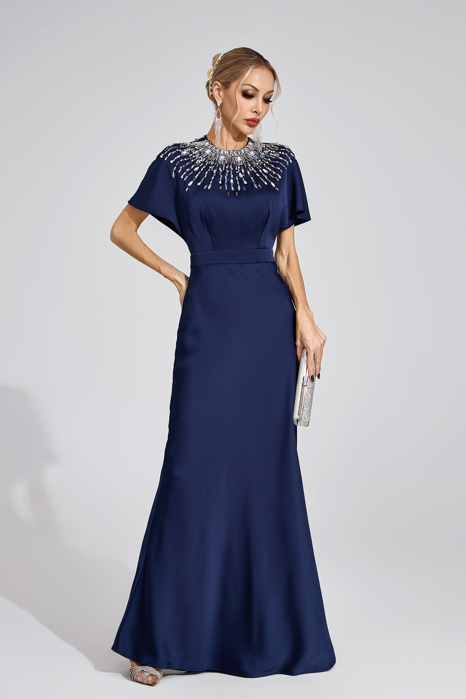 Kerensa Dark Blue Diamond Maxi Dress