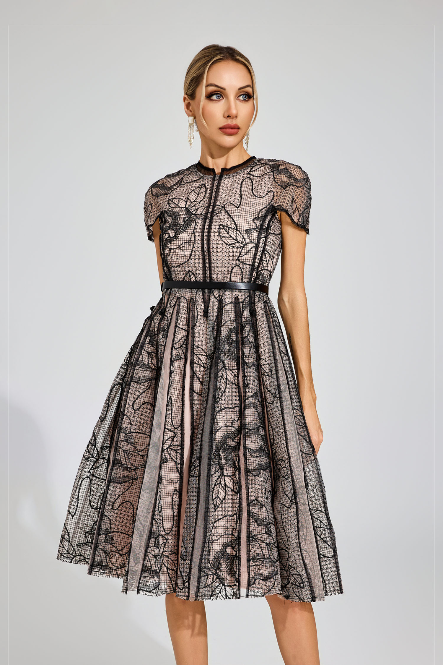 Malthus Black Mesh Midi Dress