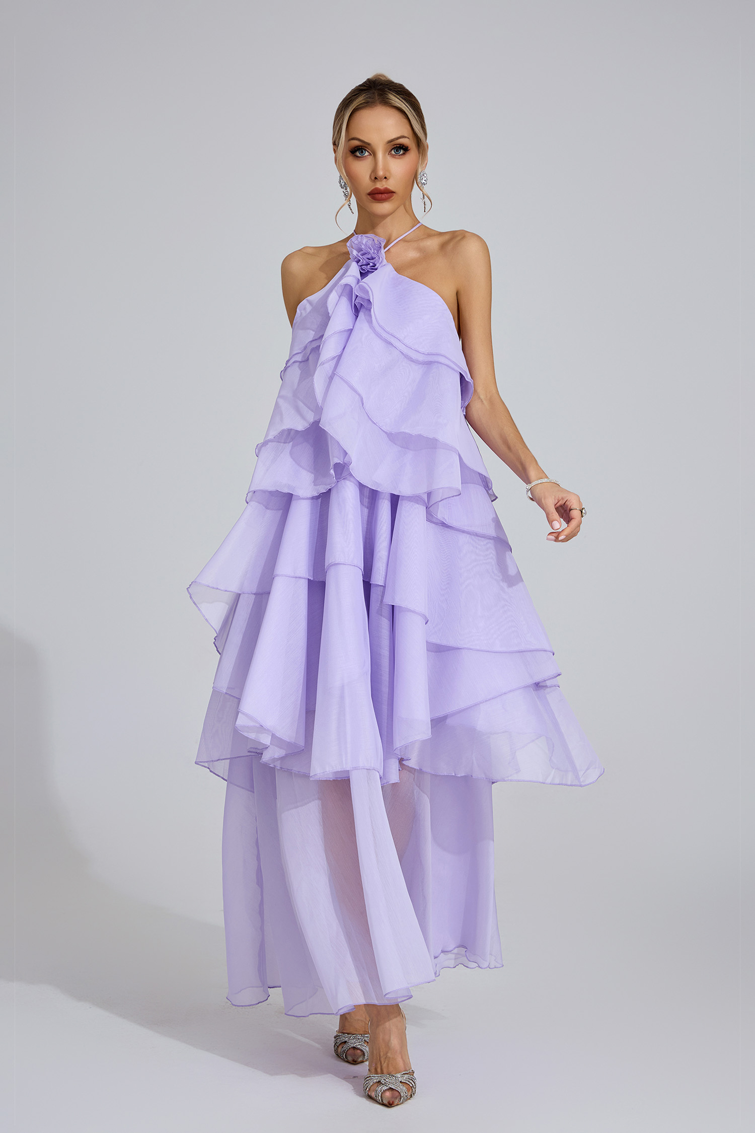 Nerys Purple Ruffle Maxi Dress