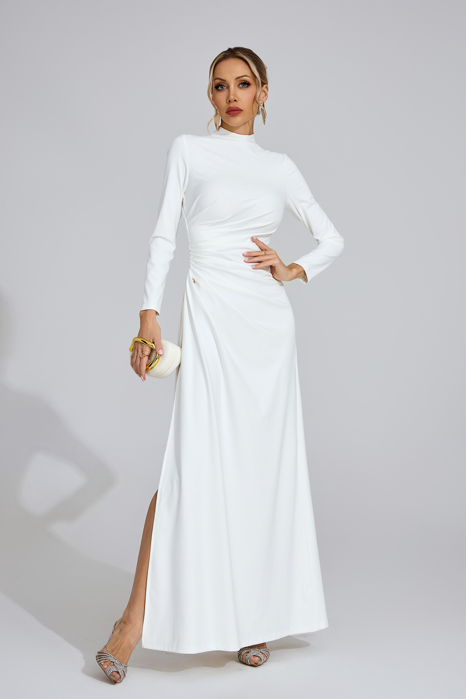 Niamh White High Slit Maxi Dress