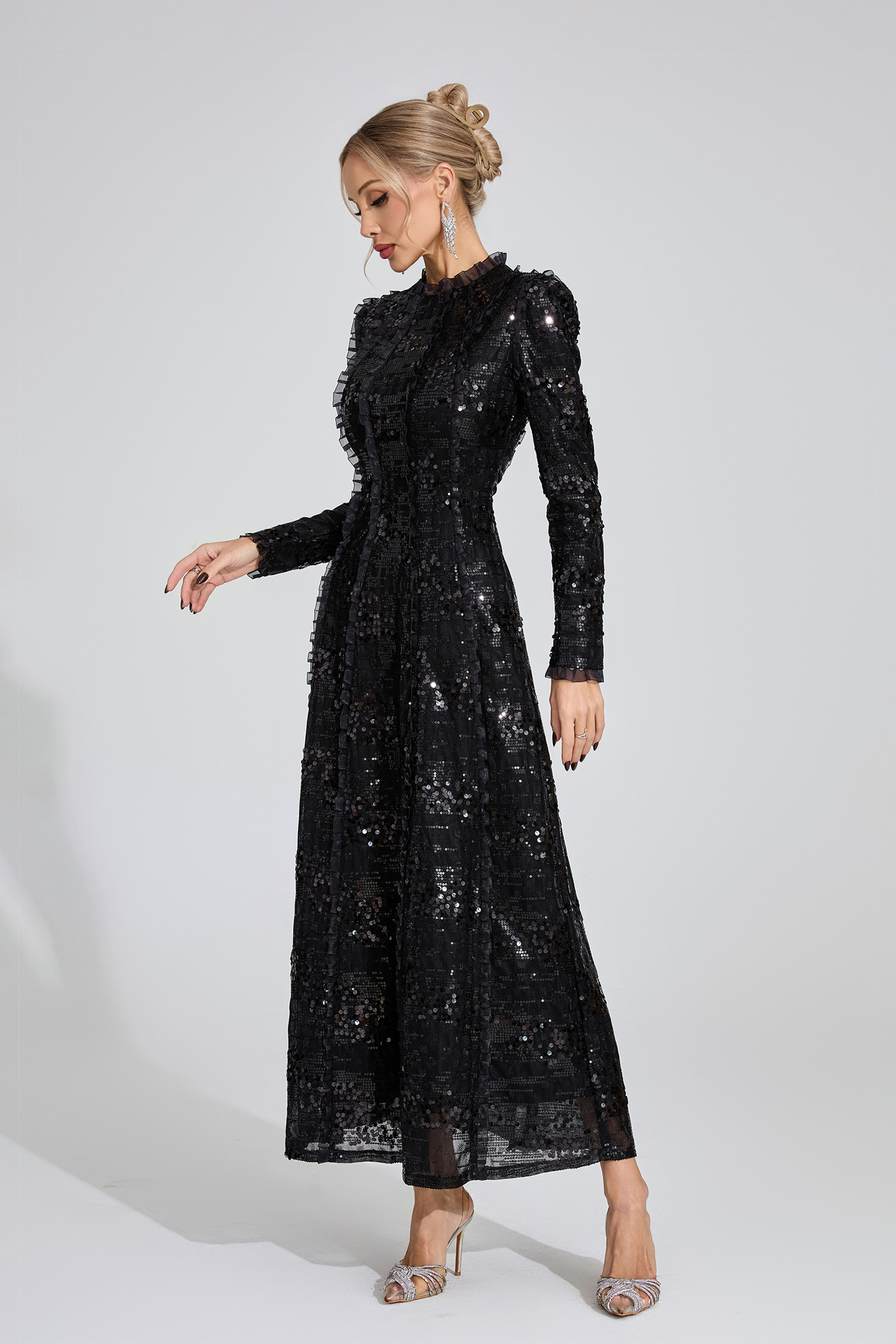 Odelette Black Sequin Maxi Dress