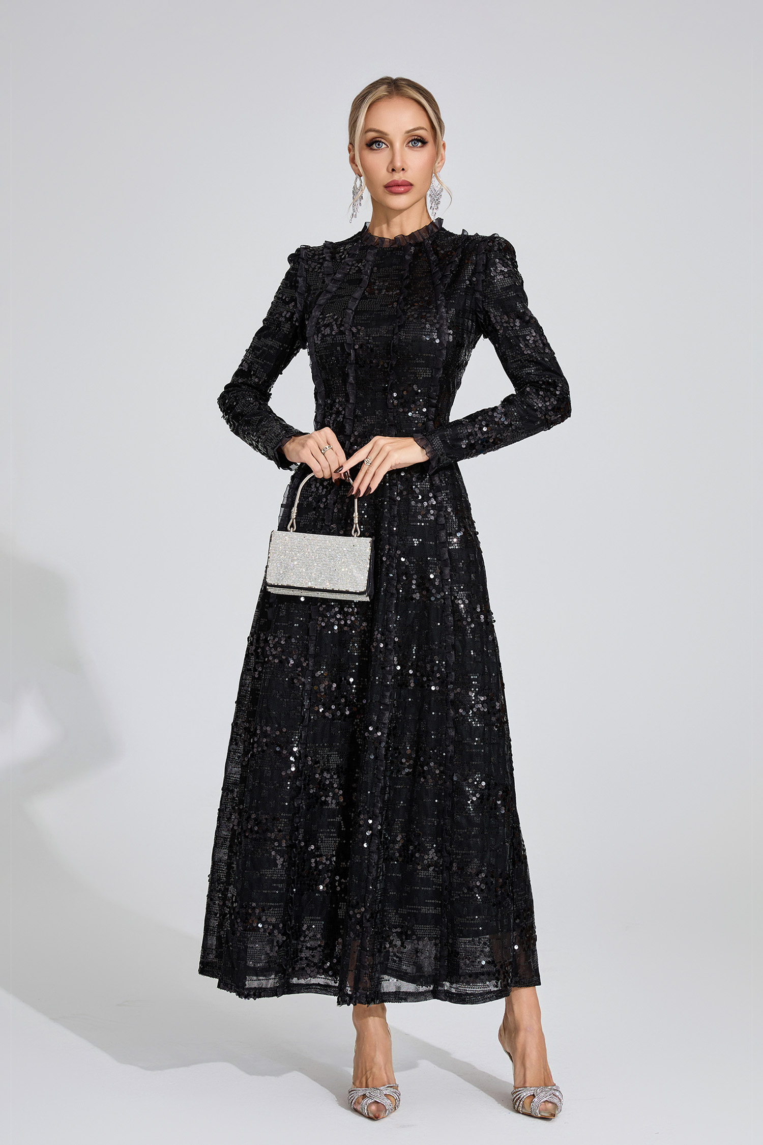 Odelette Black Sequin Maxi Dress