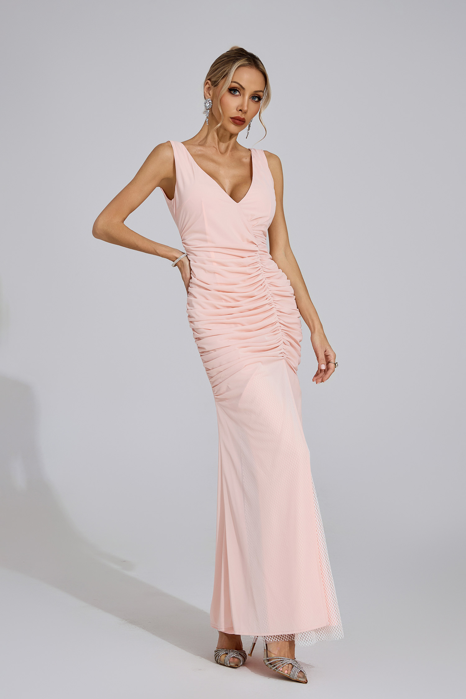 Orlaith Light Pink Sheer Maxi Dress