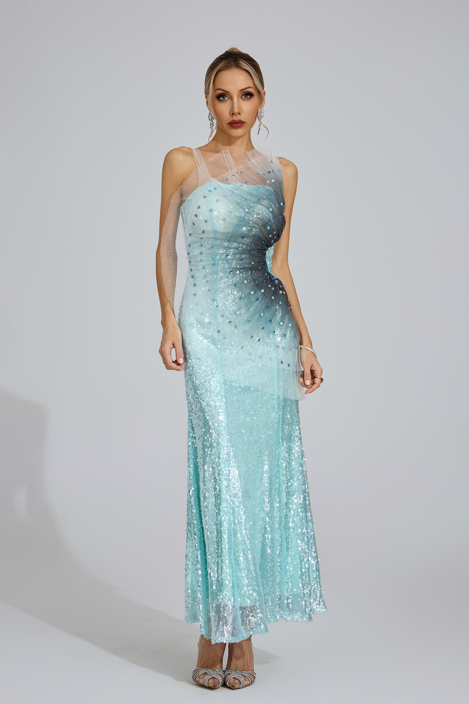 Rhonwen Lake Blue Sequined Maxi Dress