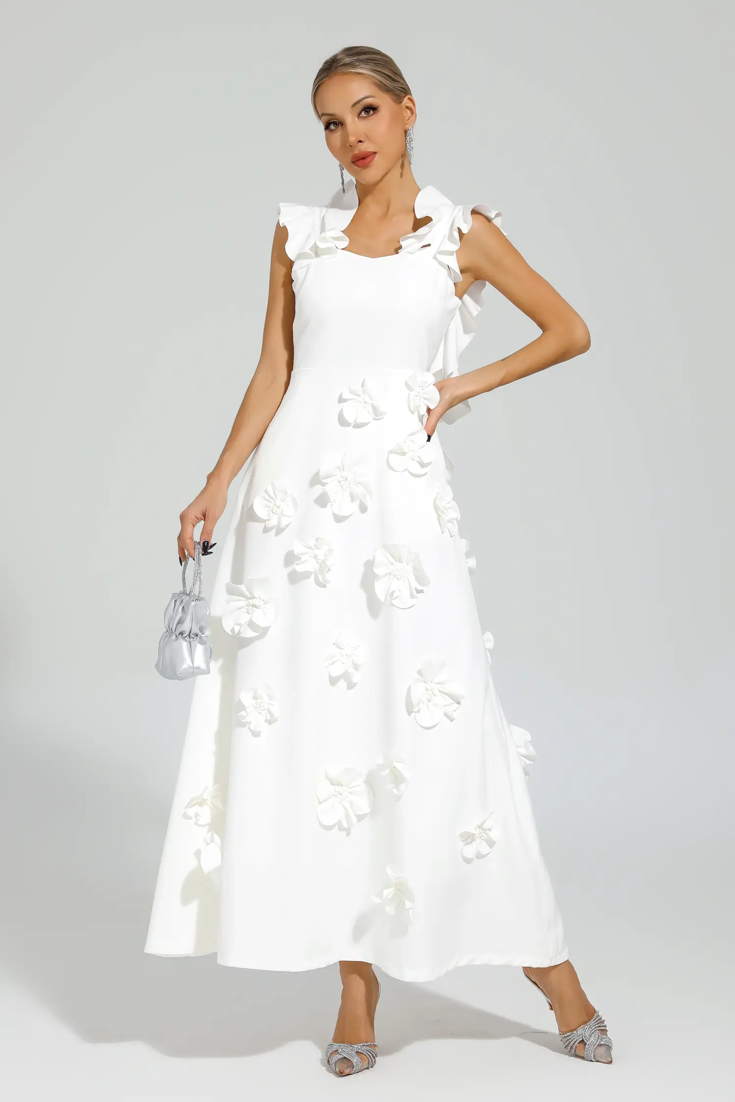 Ansel White Flower Slip Dress-CATCHALL