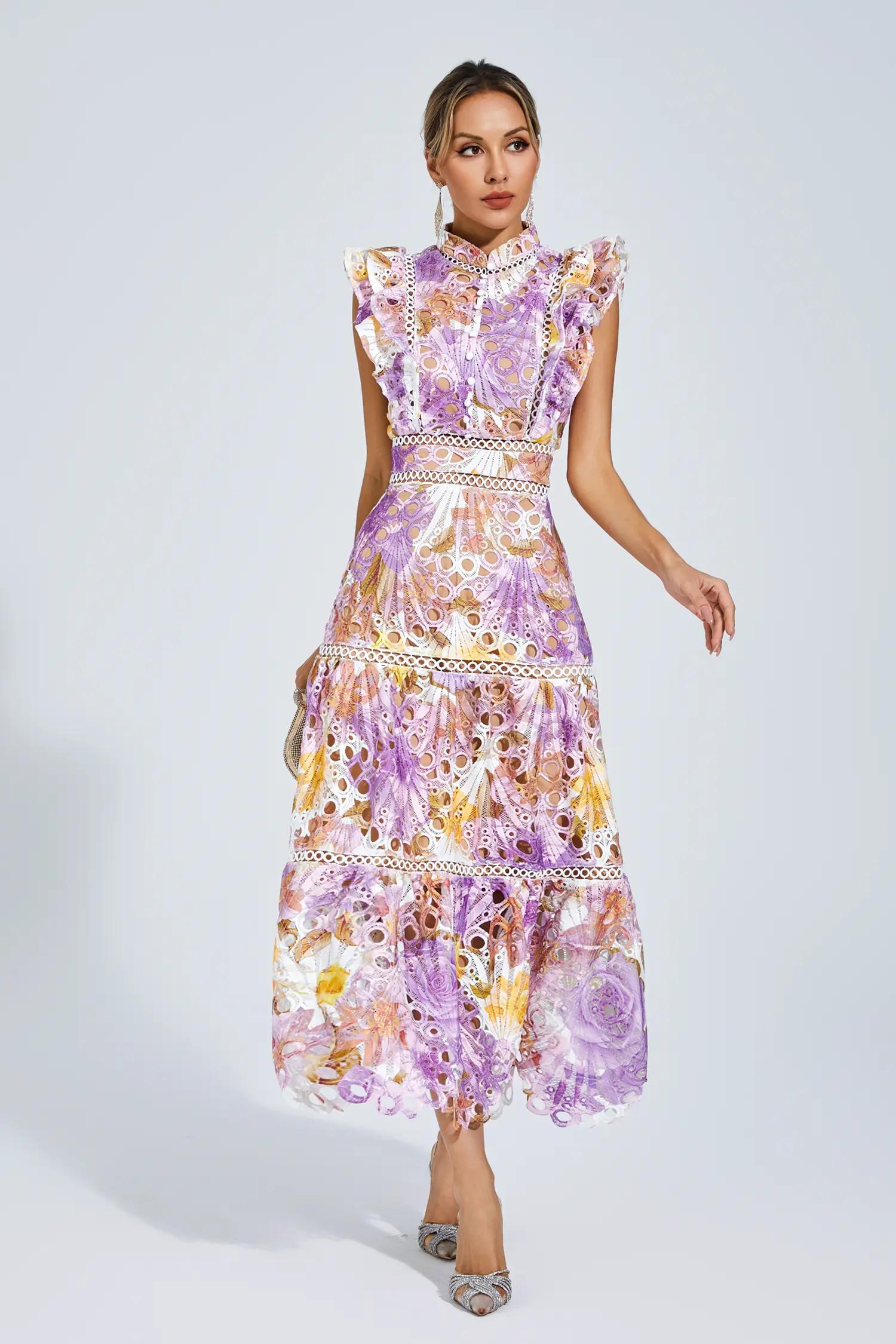 Ayleen Purple  Hollow Sleeveless Midi Dress-CATCHALL