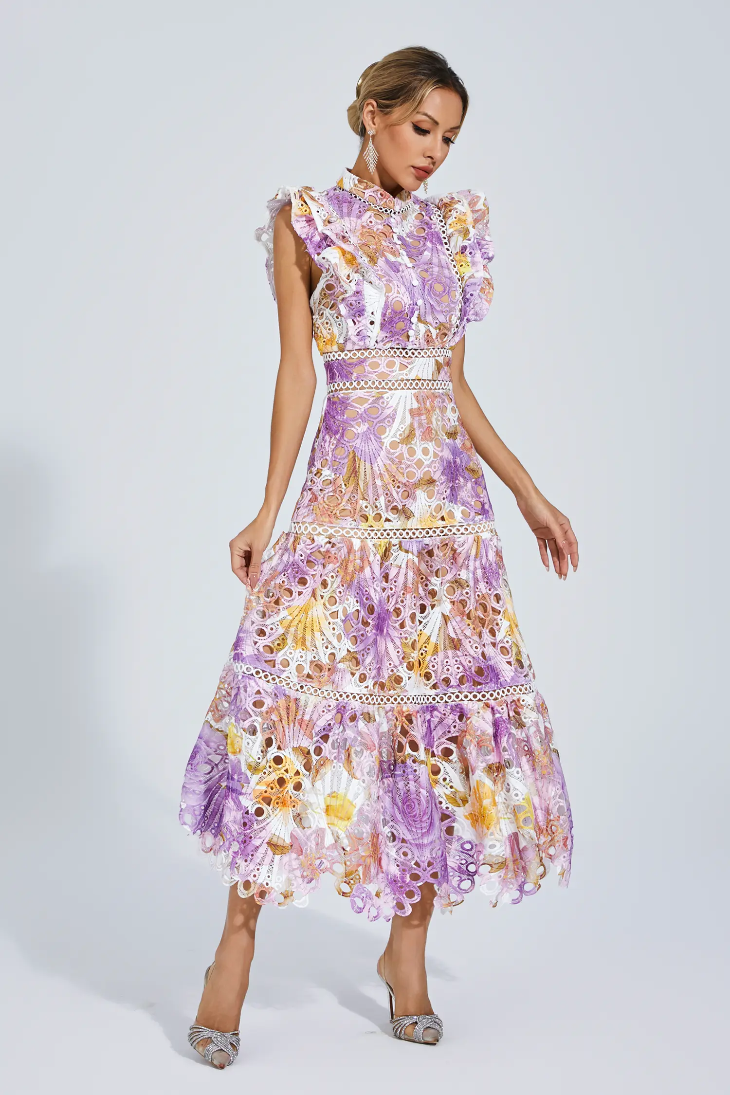 Ayleen Purple  Hollow Sleeveless Midi Dress-CATCHALL