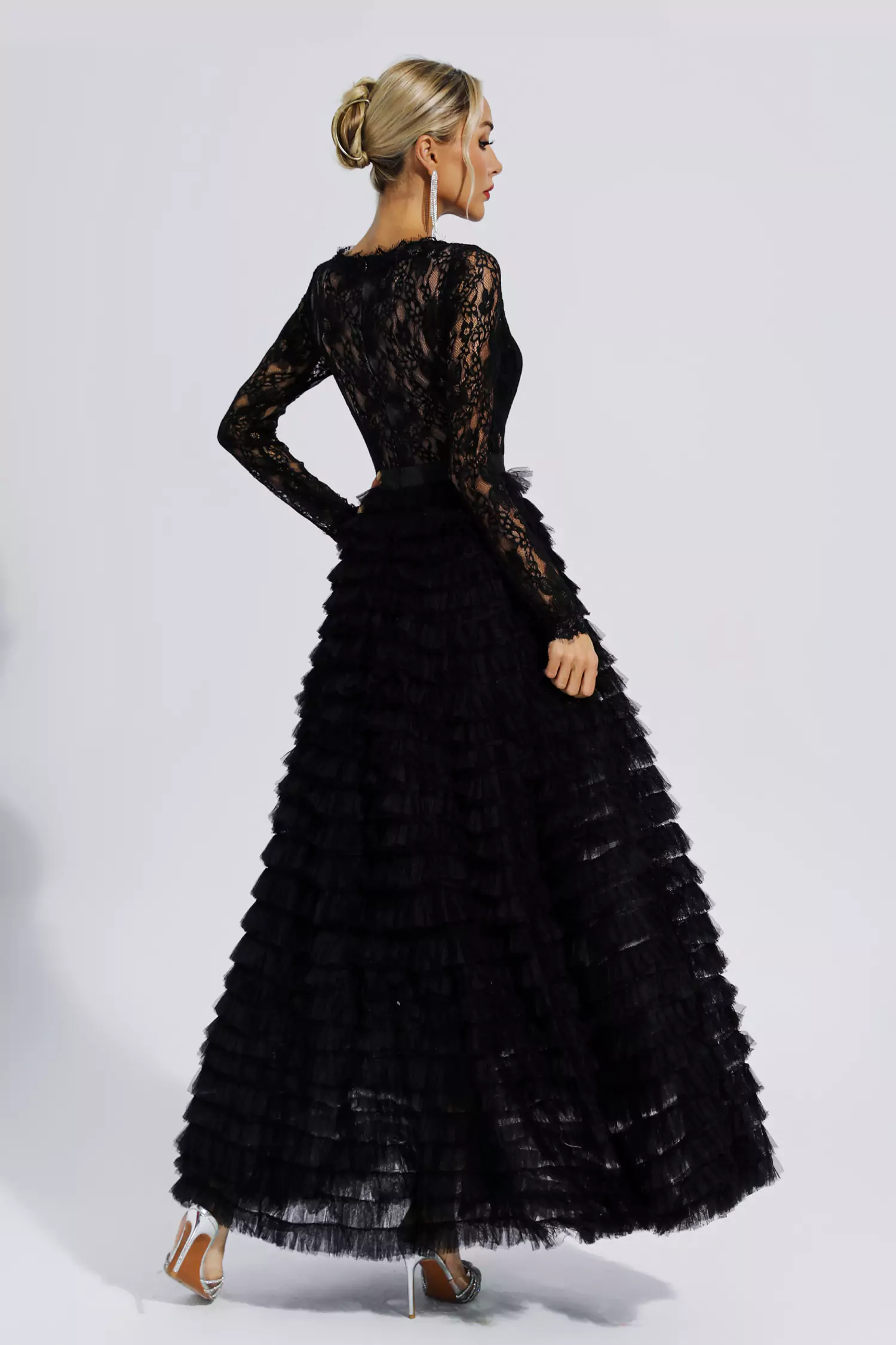 Jayleen Black Hollow Lace A-line Maxi Dress-CATCHALL