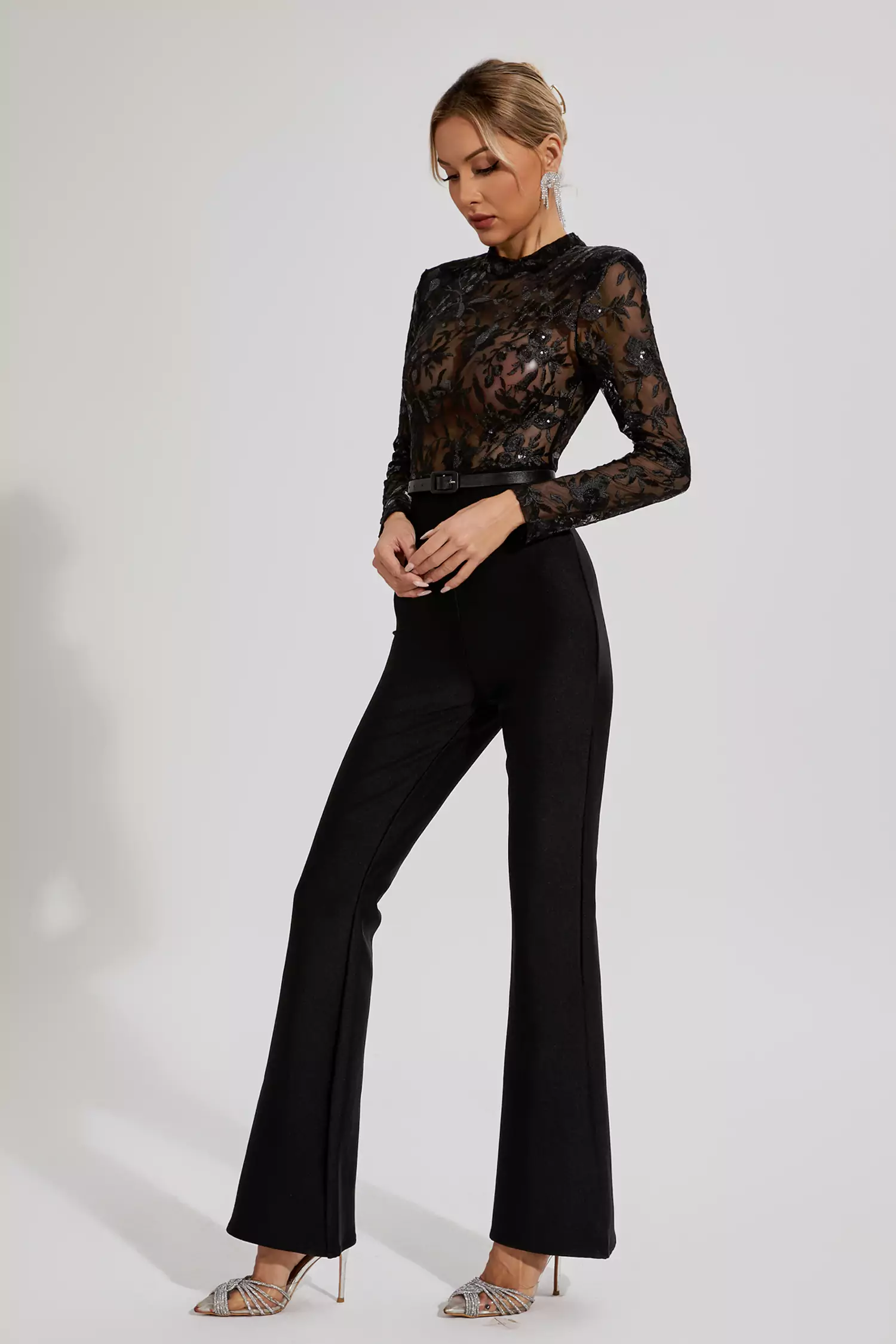 Simone Black Belted Lace Jumpsuit-CATCHALL