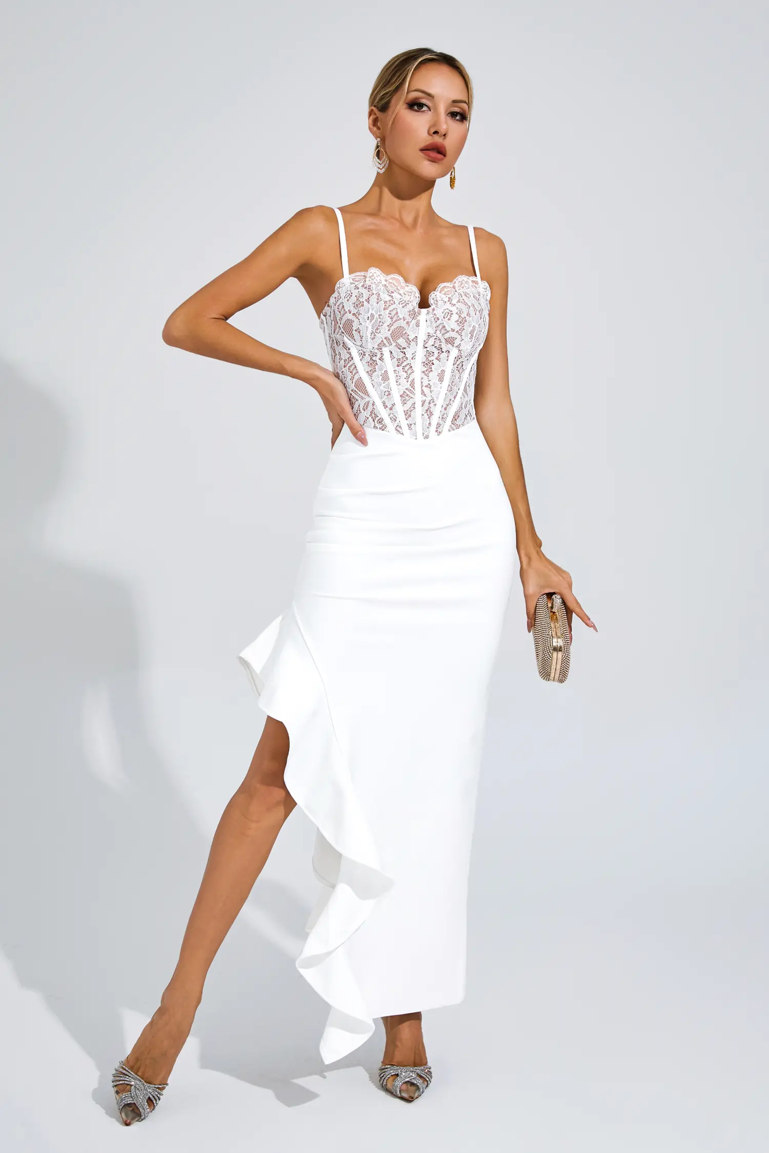 Swift White Slit Bandage Slip Dress-CATCHALL