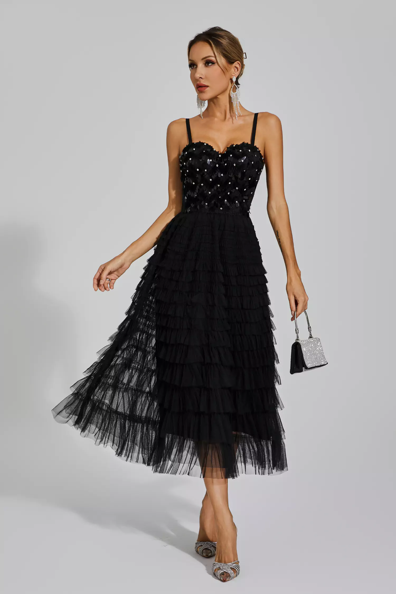 Tatiana Black Sequins Slip Dress-CATCHALL