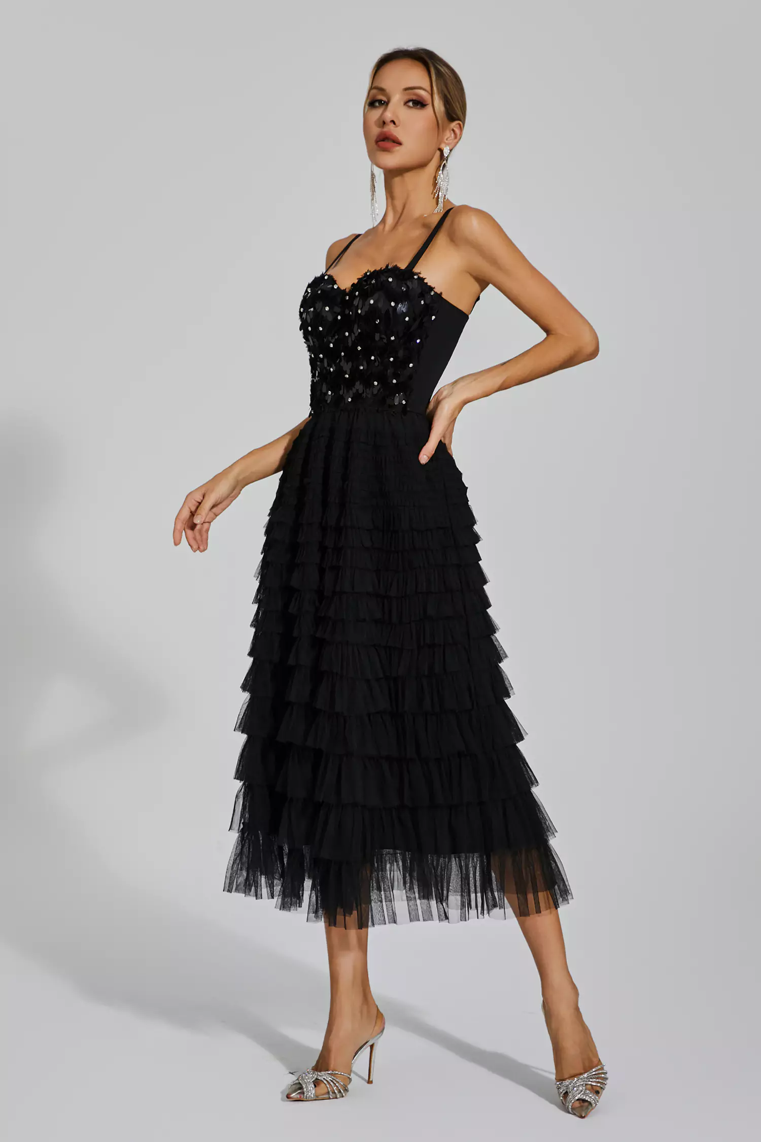 Tatiana Black Sequins Slip Dress-CATCHALL